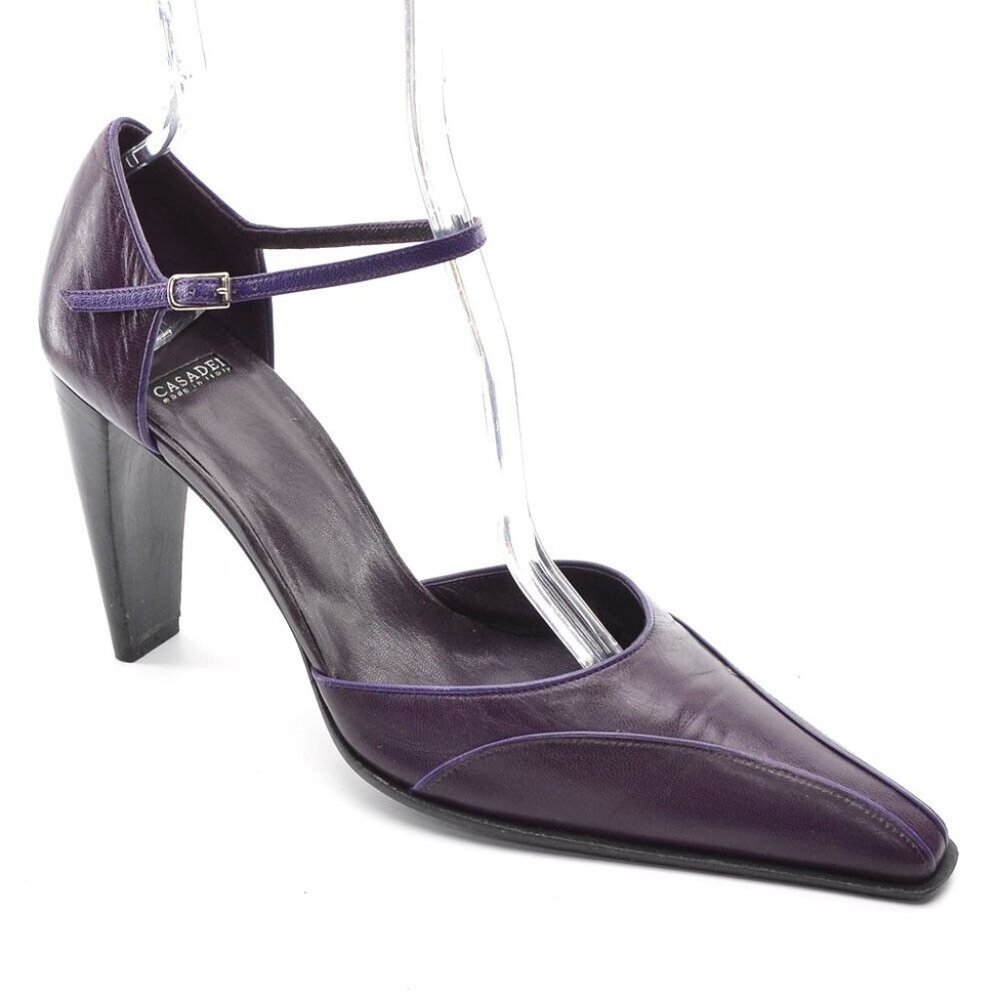 Casadei Purple Leather Ankle Strap Pointed Toe Pump 8.5